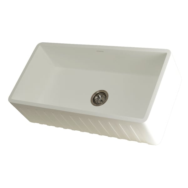 Gourmetier Solid Surface Stone Apron Front Farmhouse Sgl Bowl Kitchen Sink, White GKFA361810CD - main